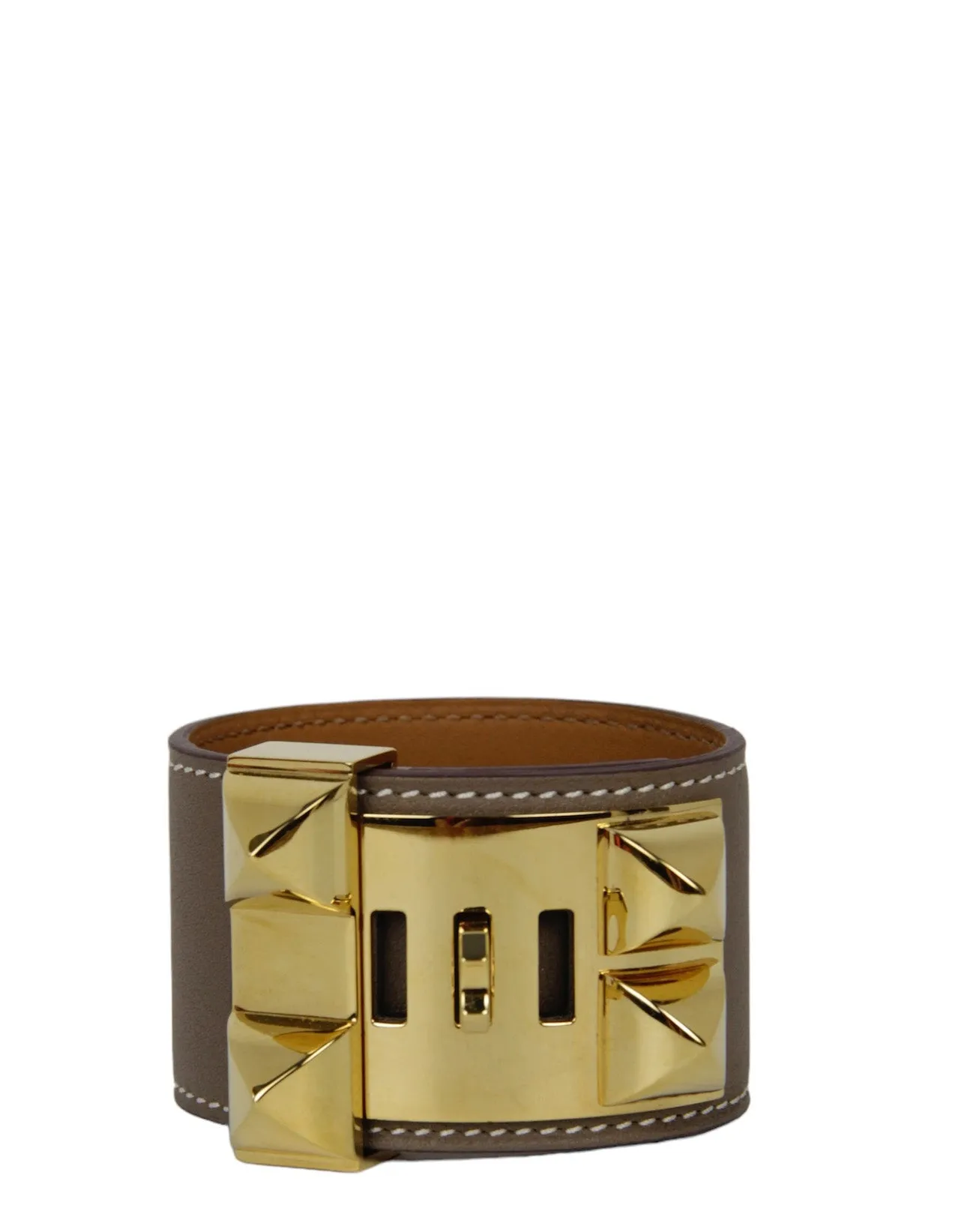 Hermes Etoupe & Goldtone Collier de Chien CDC Bracelet sz T2