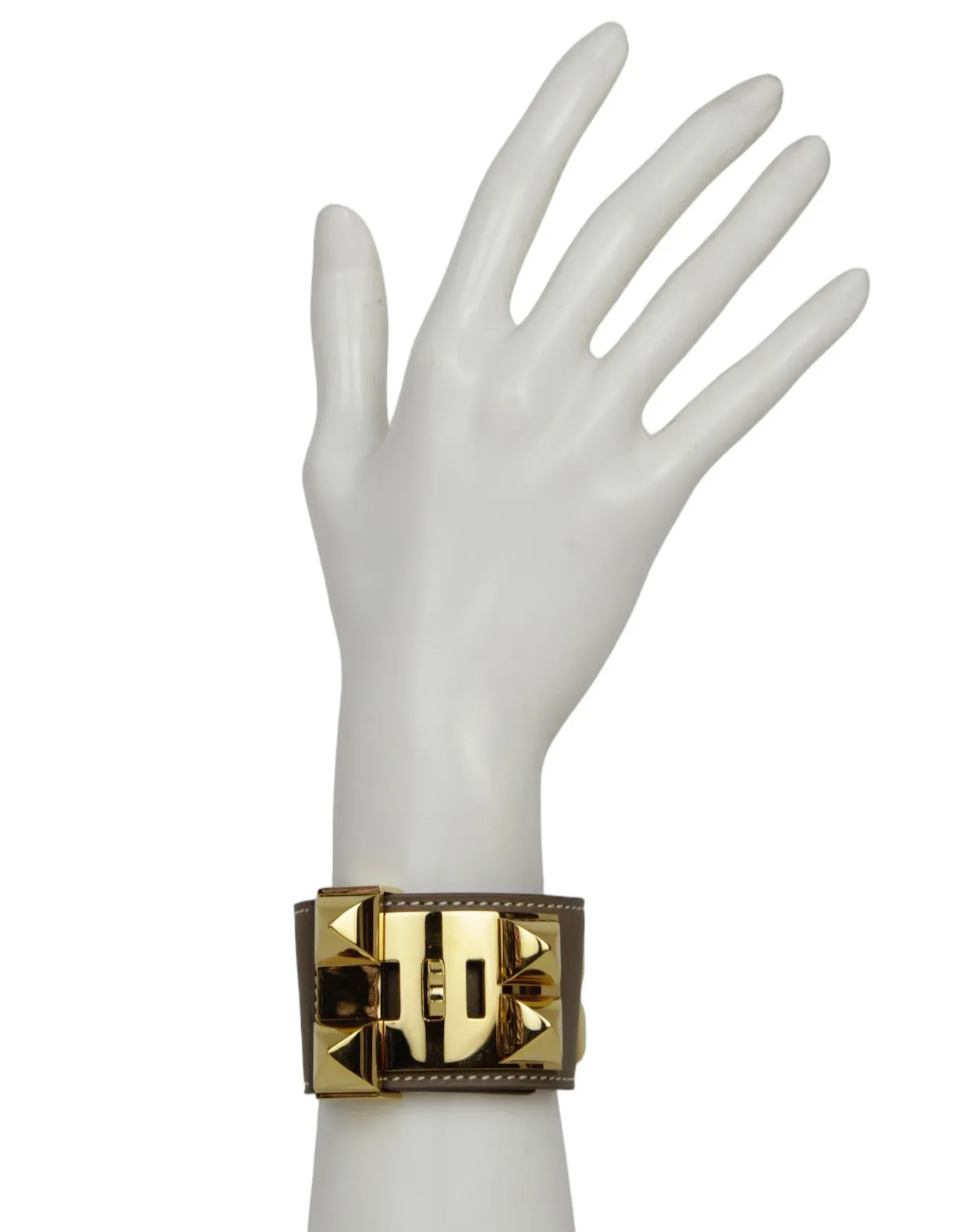 Hermes Etoupe & Goldtone Collier de Chien CDC Bracelet sz T2
