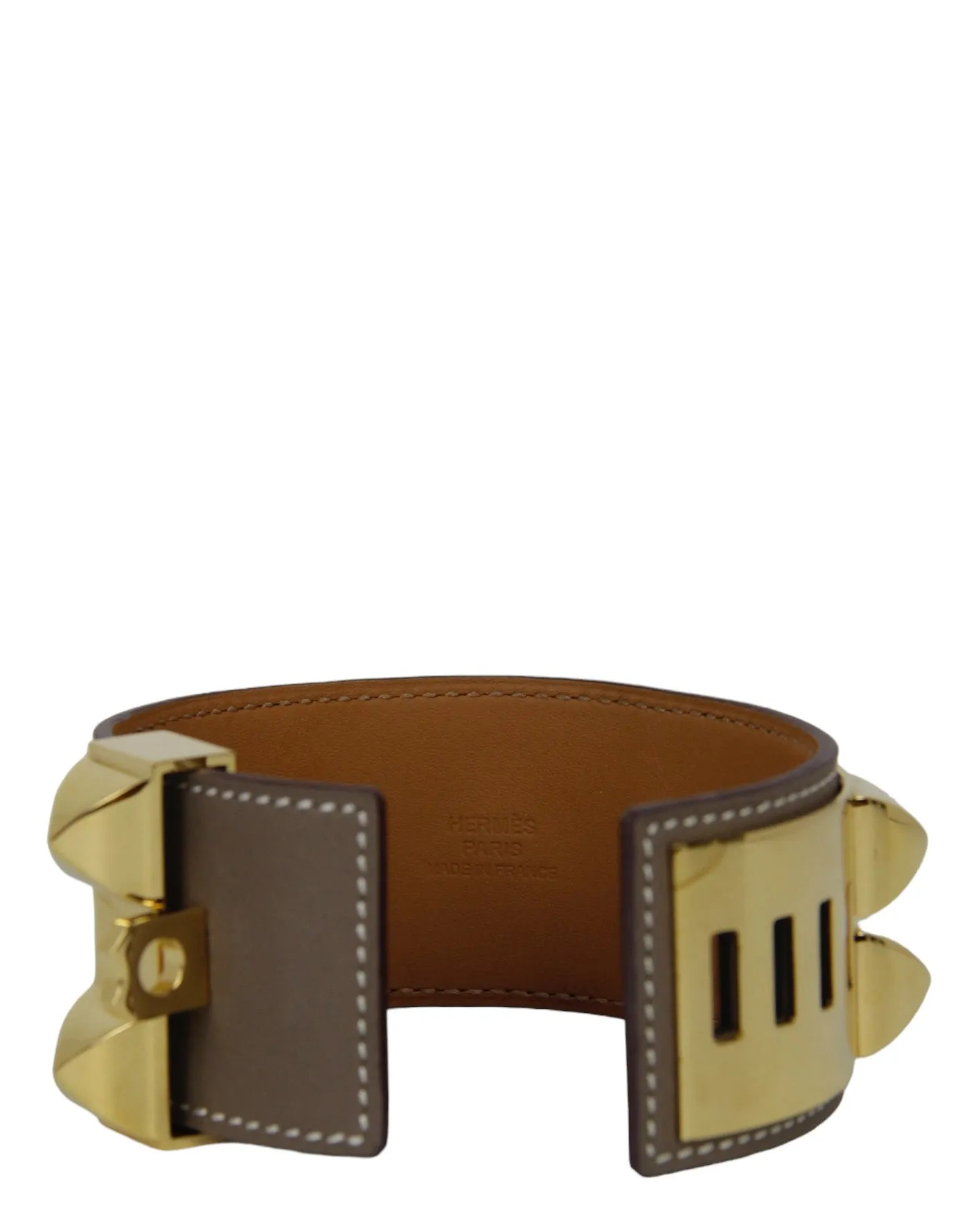 Hermes Etoupe & Goldtone Collier de Chien CDC Bracelet sz T2