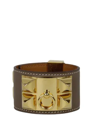 Hermes Etoupe & Goldtone Collier de Chien CDC Bracelet sz T2