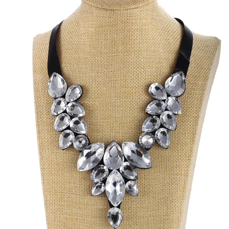 Hesiod White Clear Crystal False Collar Chokers Necklace Back Strap Rhinestone Choker Necklace Short Collar Chiffon Chain