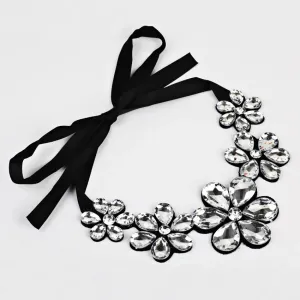 Hesiod White Clear Crystal False Collar Chokers Necklace Back Strap Rhinestone Choker Necklace Short Collar Chiffon Chain