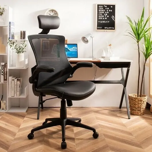 High-Back Executive Chair with Adjustable Lumbar Support and Headrest-Black - Co