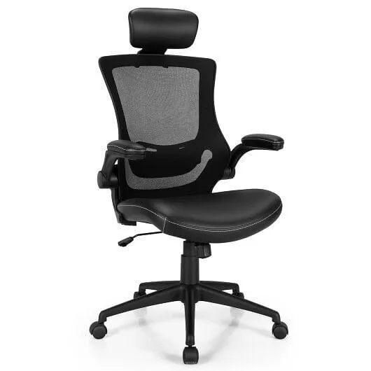 High-Back Executive Chair with Adjustable Lumbar Support and Headrest-Black - Co