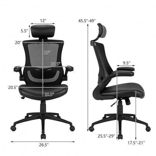 High-Back Executive Chair with Adjustable Lumbar Support and Headrest-Black - Co