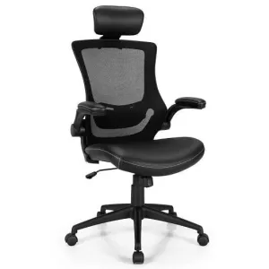 High-Back Executive Chair with Adjustable Lumbar Support and Headrest-Black - Co