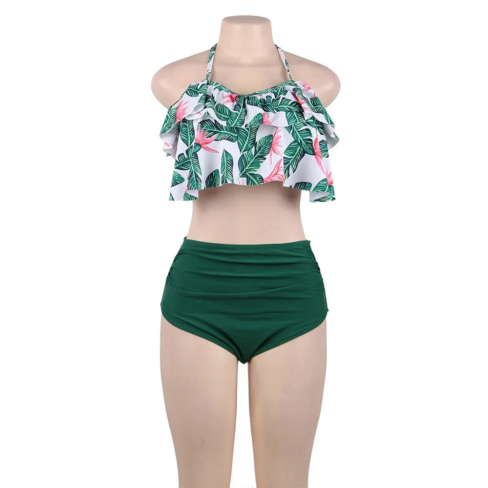 High Waist Fruit Print Sexy Ruffled Bikini Set