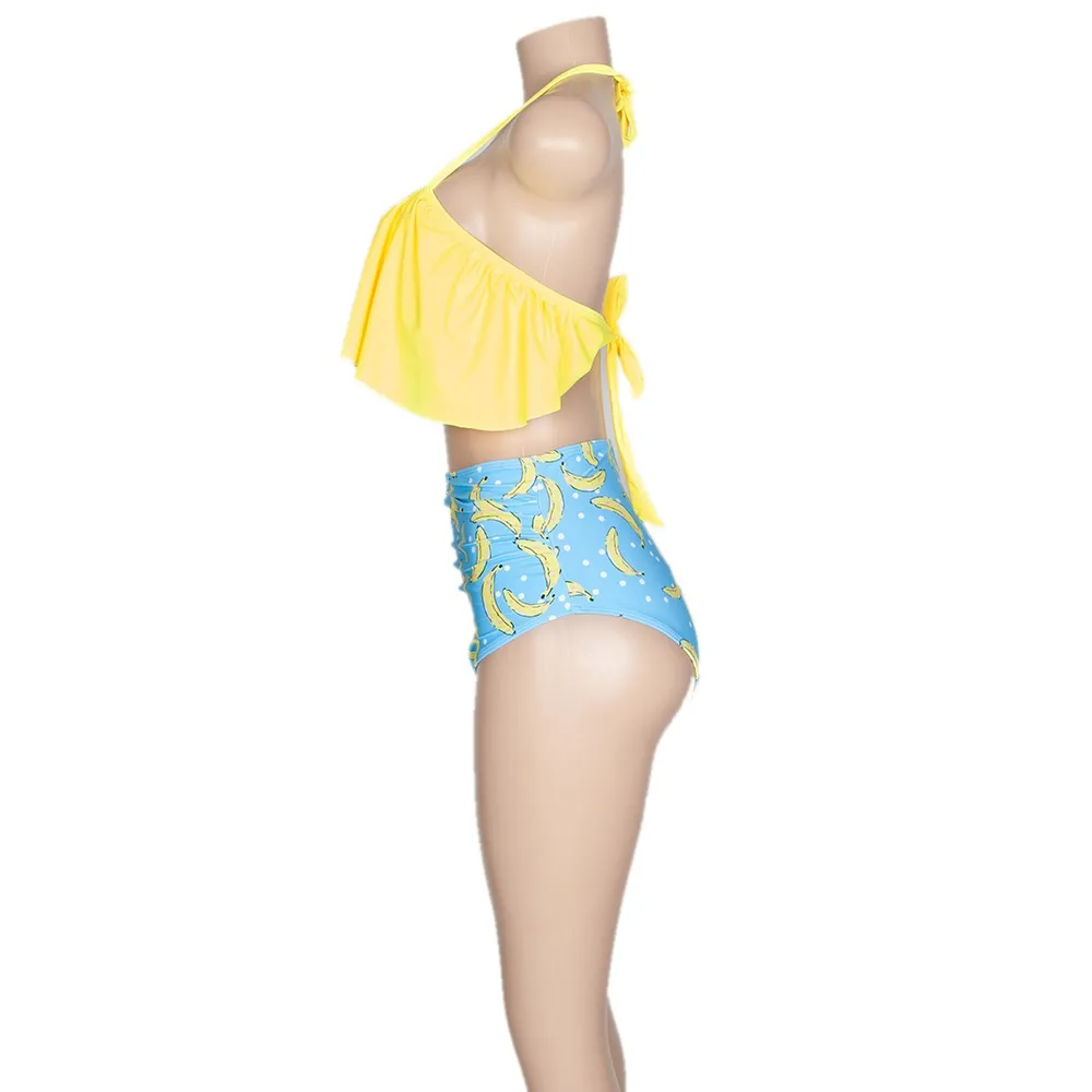 High Waist Fruit Print Sexy Ruffled Bikini Set