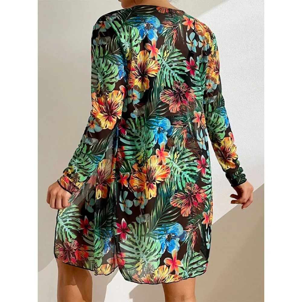 High Waist Three Pieces Bikini Set Cover Up Women 2023 New Push Up Swimsuit Long Sleeve Swimwear Biquini Bathing Suit Summer