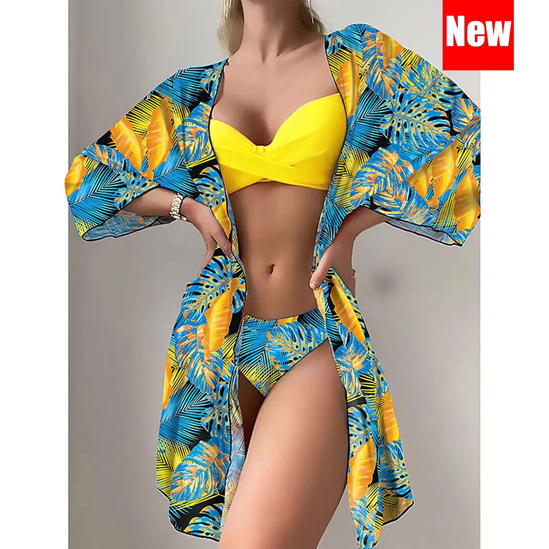 High Waist Three Pieces Bikini Set Cover Up Women 2023 New Push Up Swimsuit Long Sleeve Swimwear Biquini Bathing Suit Summer