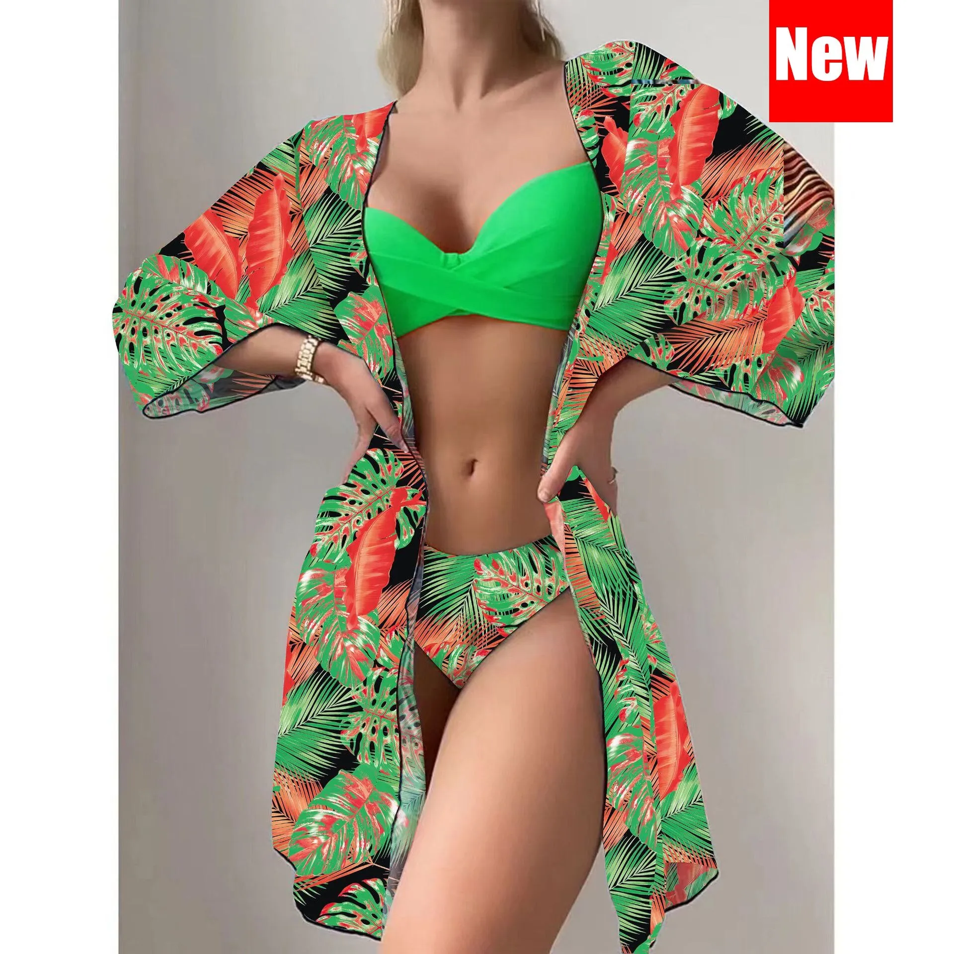 High Waist Three Pieces Bikini Set Cover Up Women 2023 New Push Up Swimsuit Long Sleeve Swimwear Biquini Bathing Suit Summer