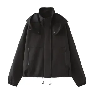 Hooded Jacket Summer Women Clothing Street Casual  with pocket