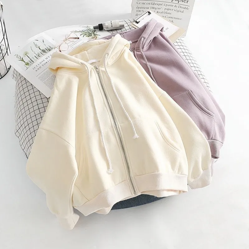 Hoodies Thick  Fashion Women Sweatshirt Coat Solid Color Baggy Casual Clothes