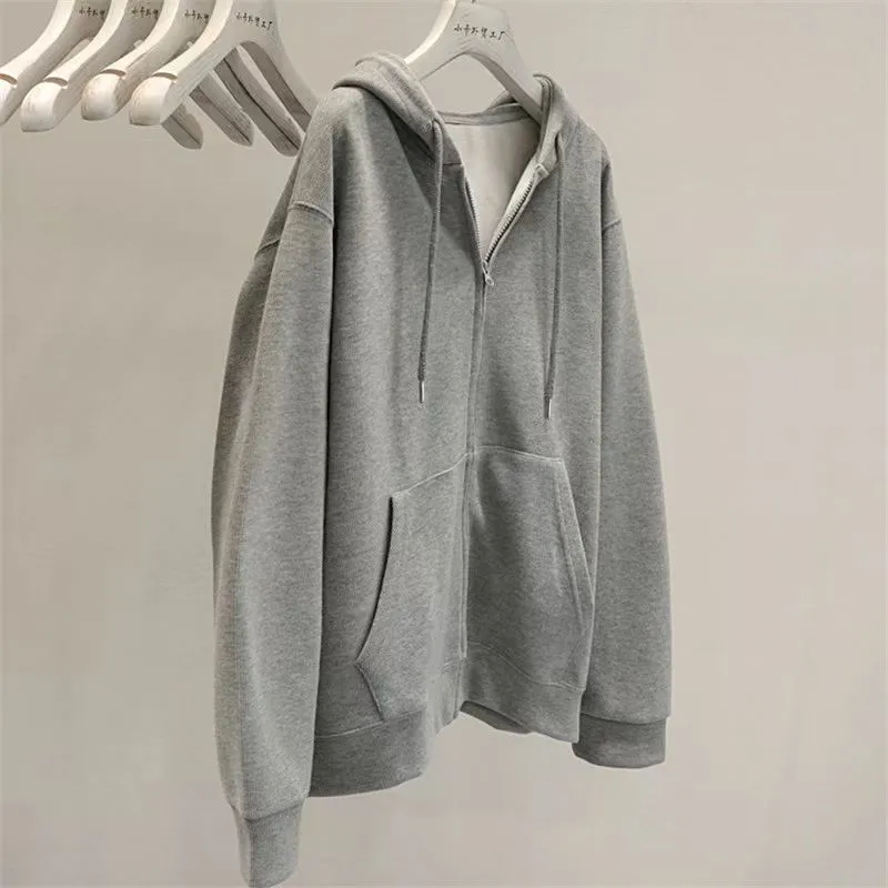 Hoodies Thick  Fashion Women Sweatshirt Coat Solid Color Baggy Casual Clothes