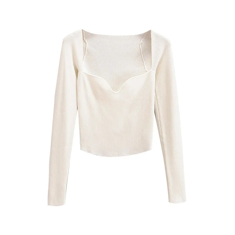 Hot Girl Heart-shaped Square Collar Knitted Top