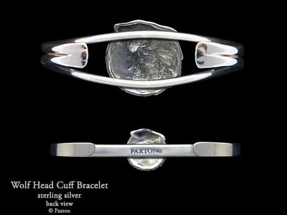 Howling Wolf Head Cuff Bracelet Sterling Silver