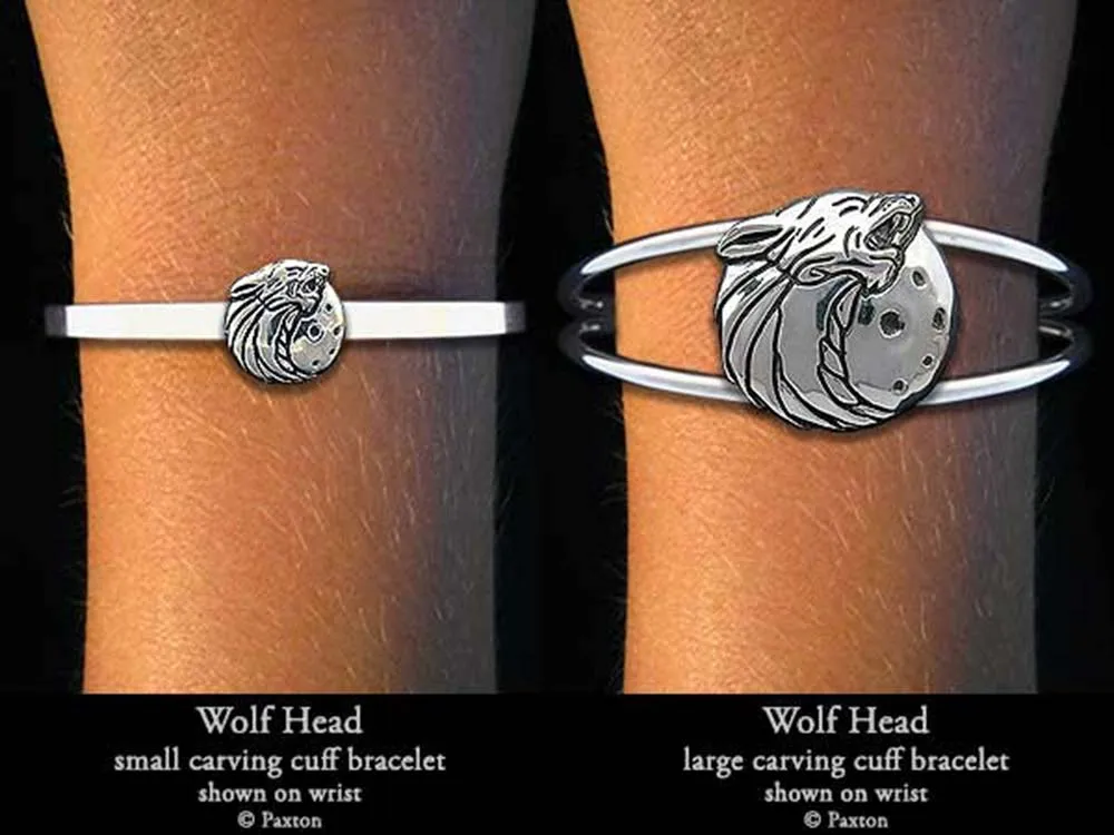 Howling Wolf Head Cuff Bracelet Sterling Silver