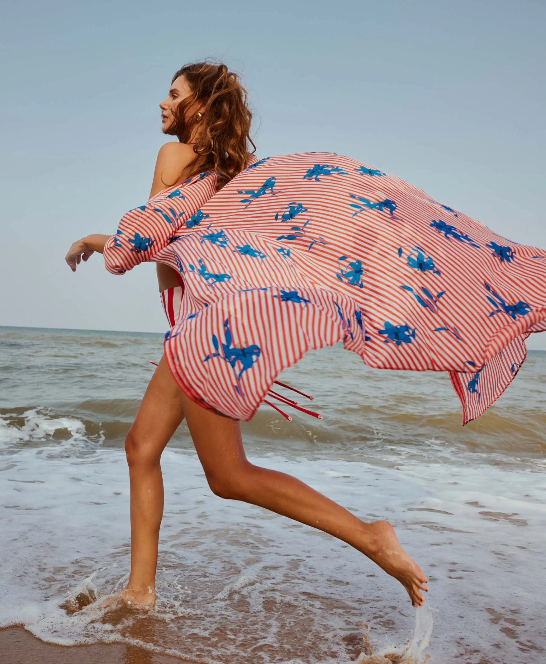 Hummingbird bikini with striped floral cape set