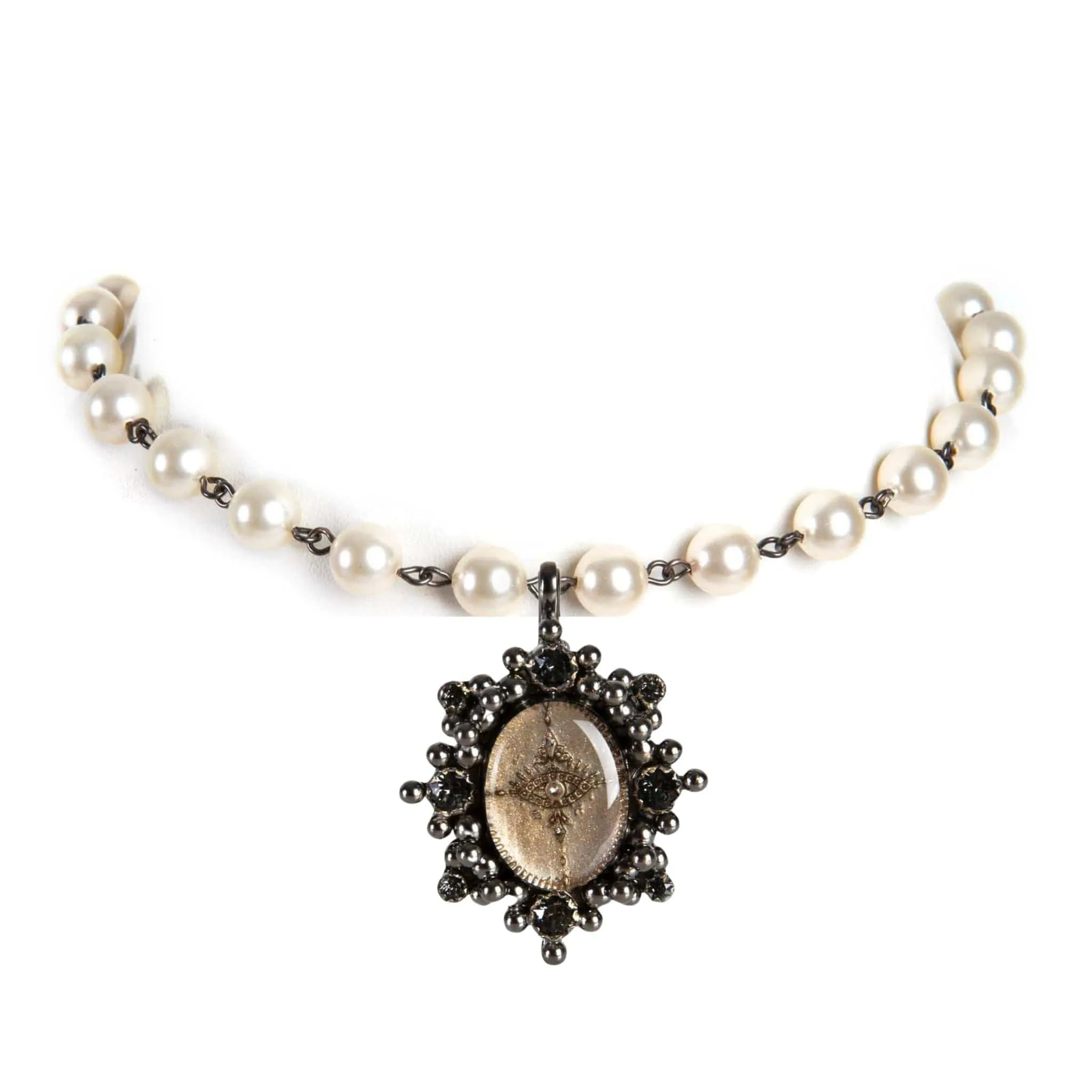 Iconic 6mm Cream Pearl Choker with Medallions