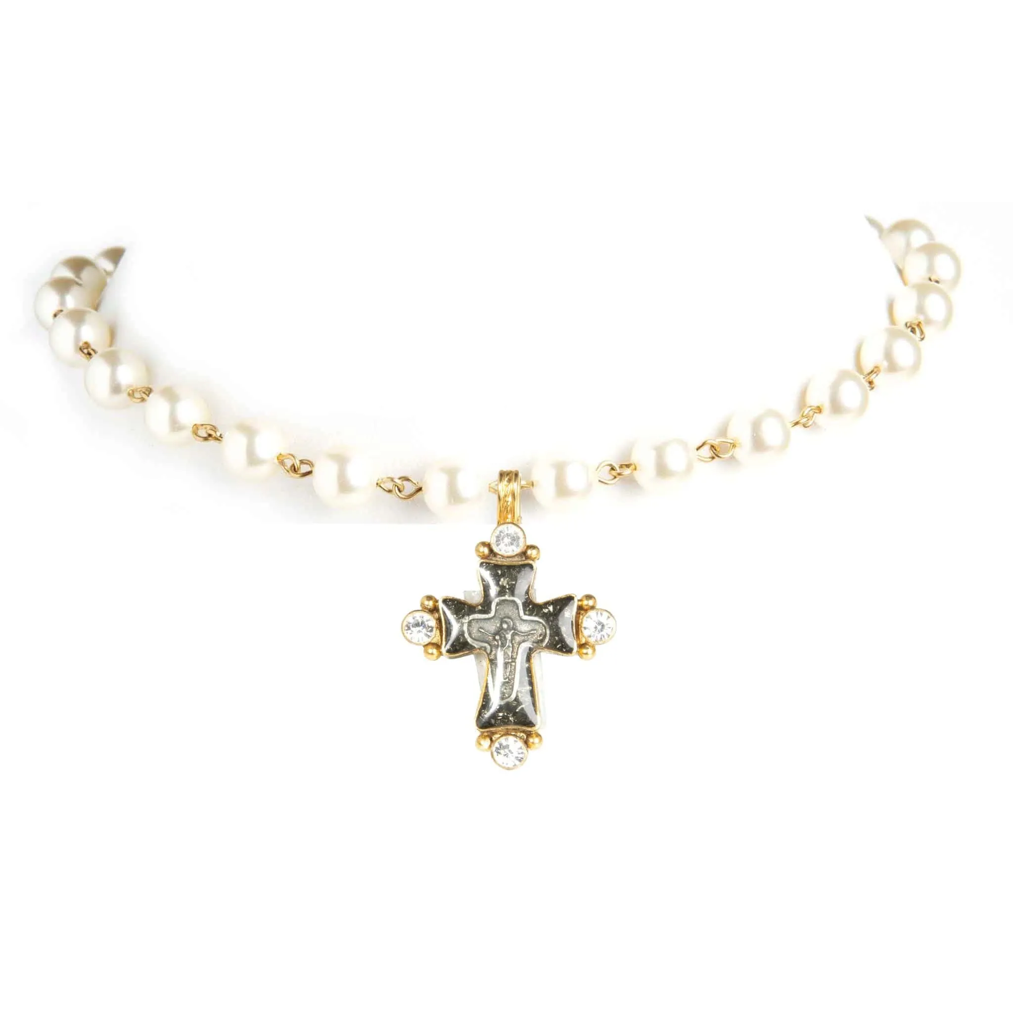 Iconic 6mm Cream Pearl Choker with Medallions
