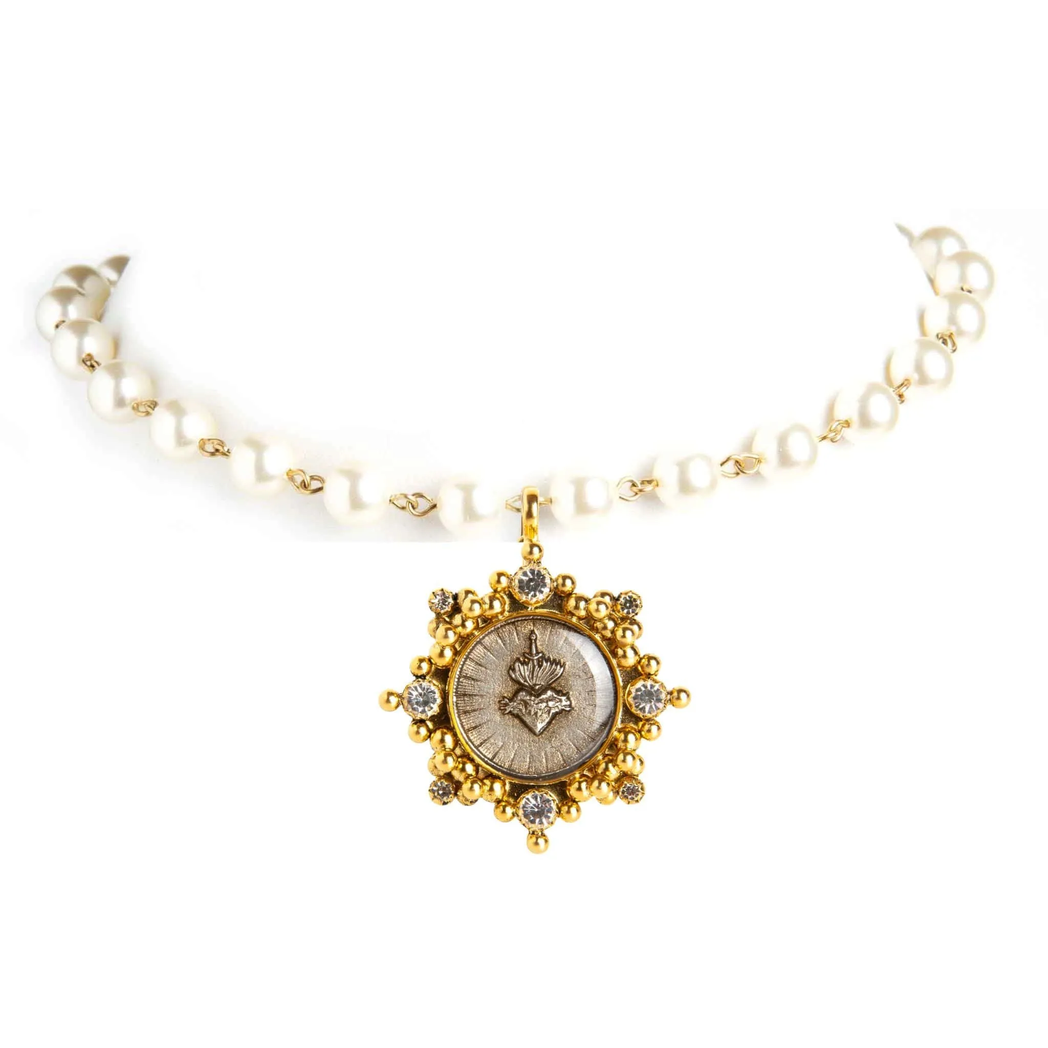 Iconic 6mm Cream Pearl Choker with Medallions