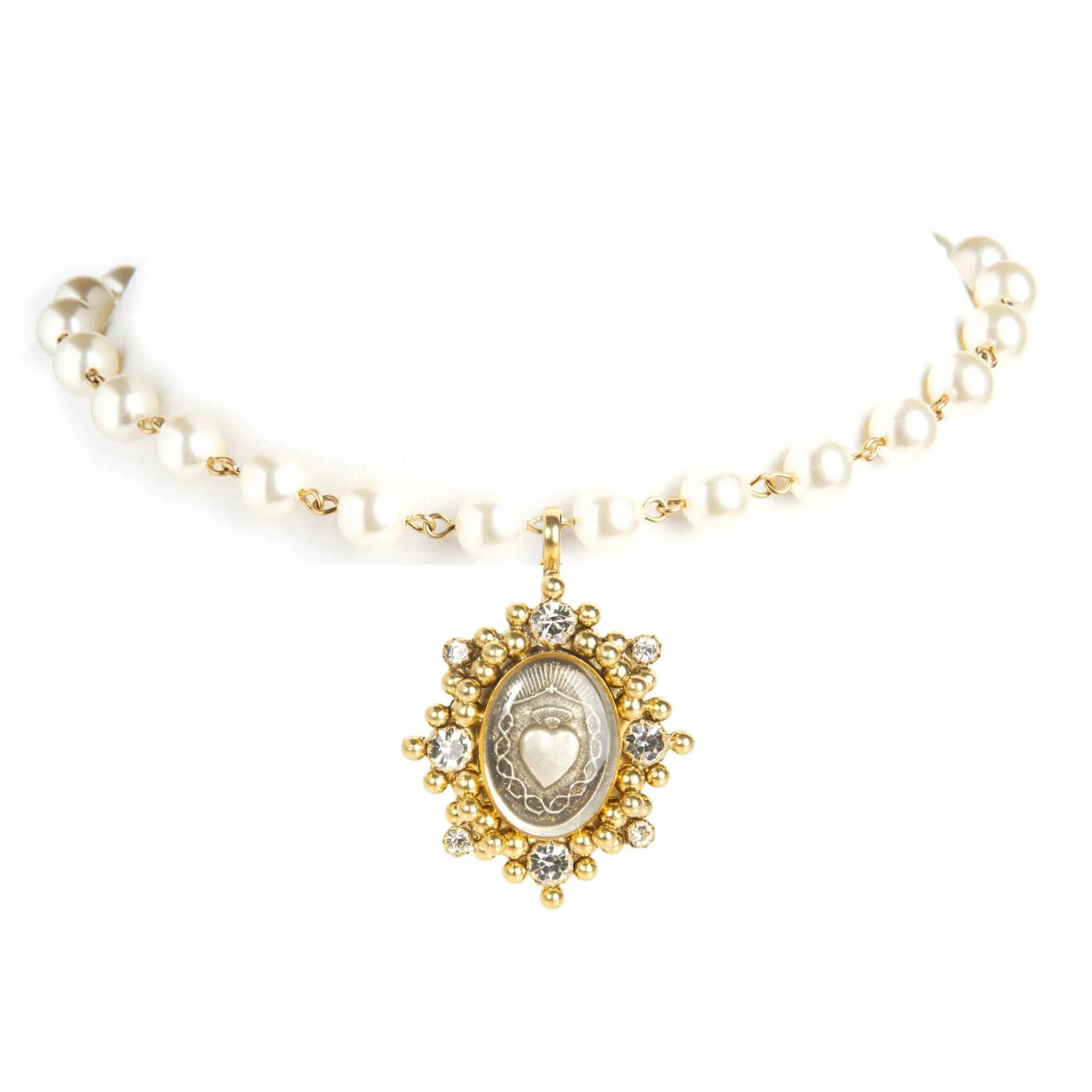 Iconic 6mm Cream Pearl Choker with Medallions