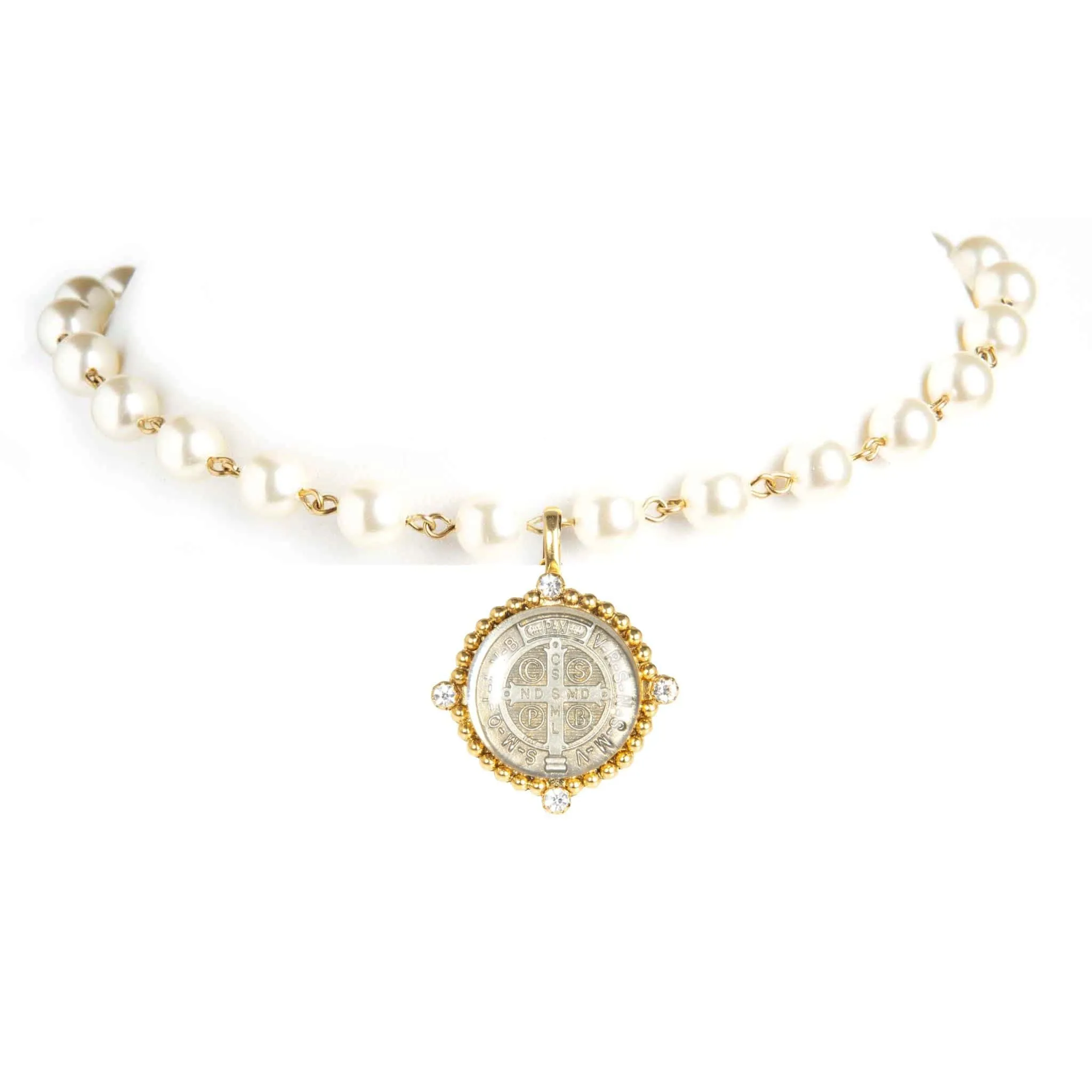 Iconic 6mm Cream Pearl Choker with Medallions