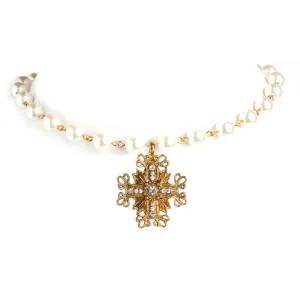 Iconic 6mm Cream Pearl Choker with Medallions