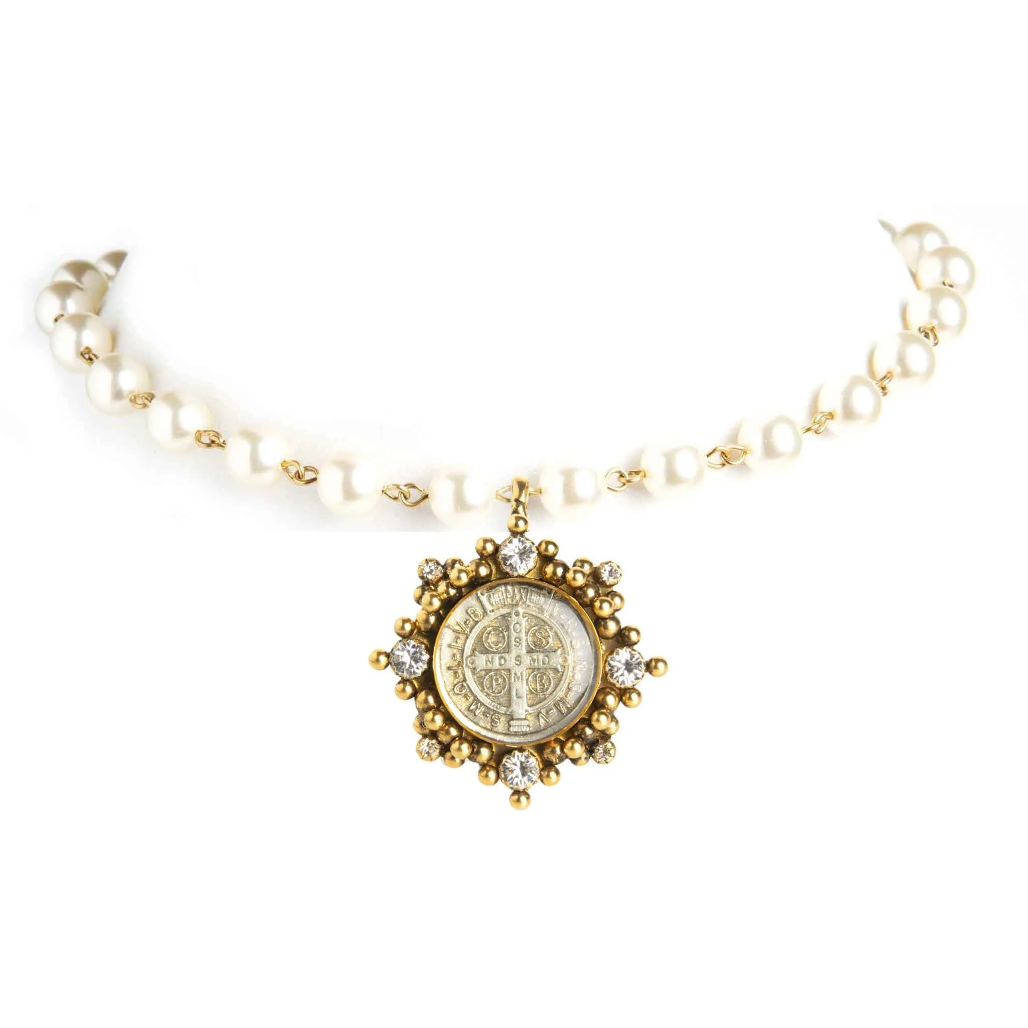 Iconic 6mm Cream Pearl Choker with Medallions