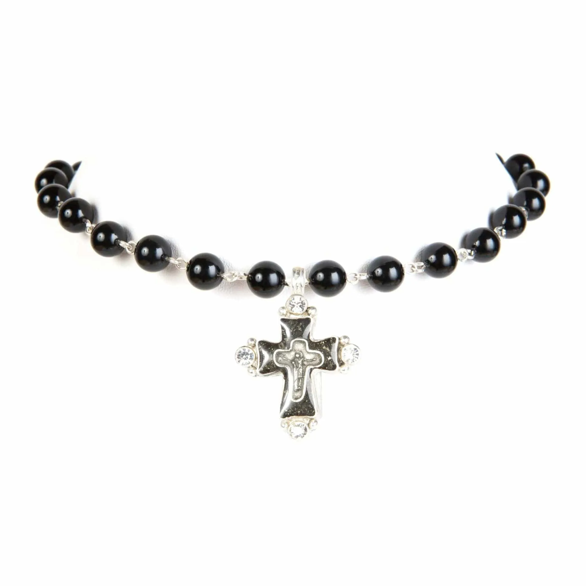 Iconic 6mm Mystic Black Pearl Choker with Medallions