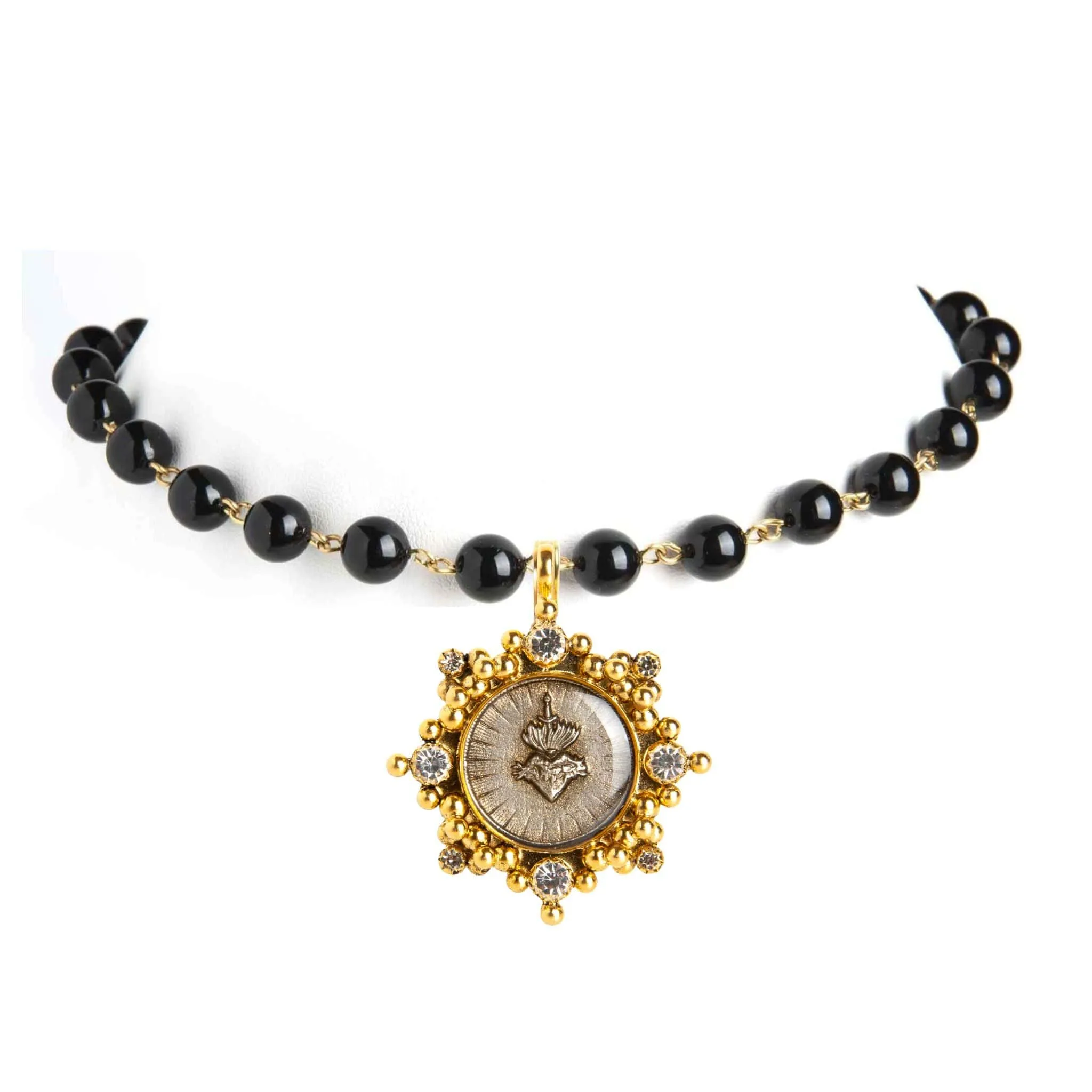Iconic 6mm Mystic Black Pearl Choker with Medallions
