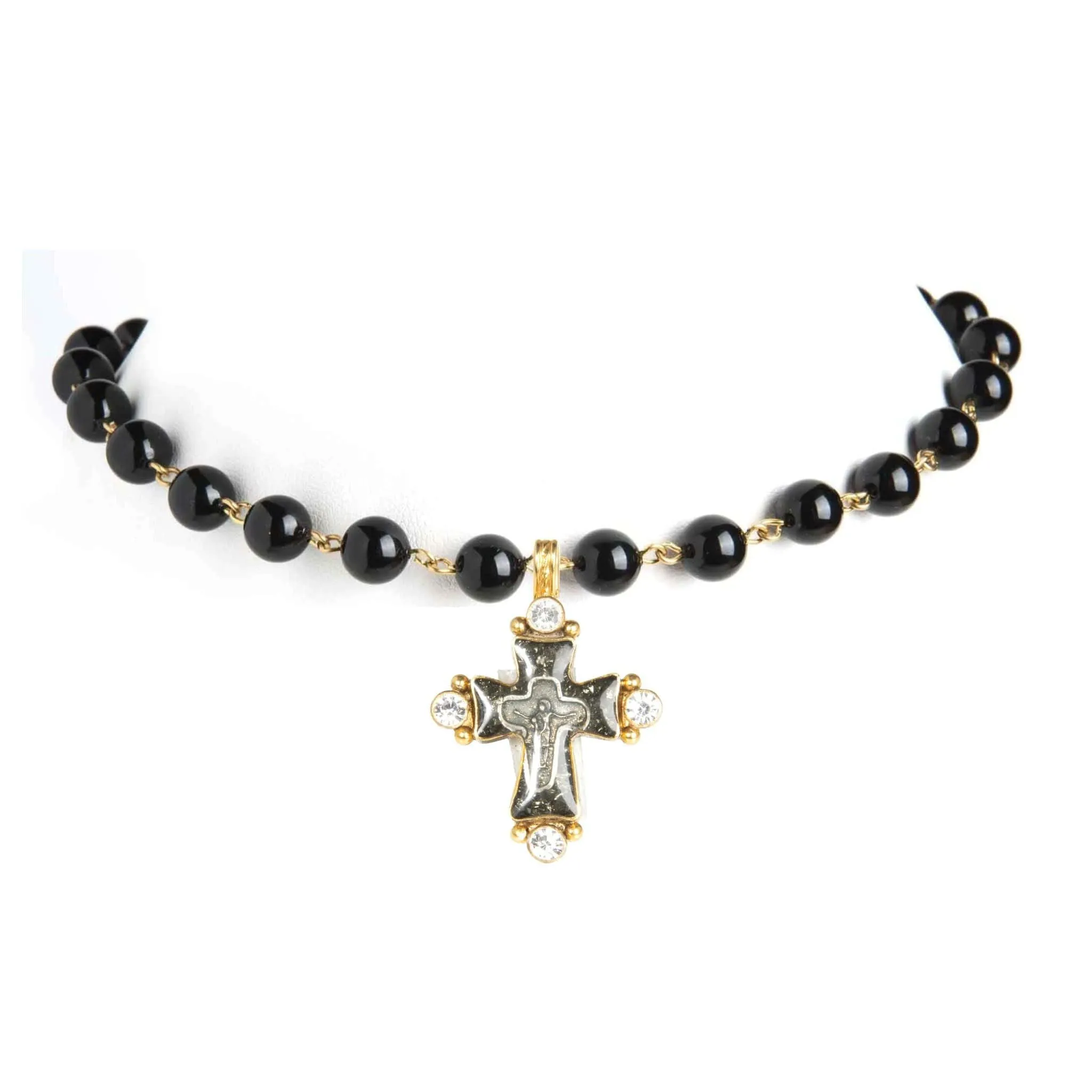 Iconic 6mm Mystic Black Pearl Choker with Medallions