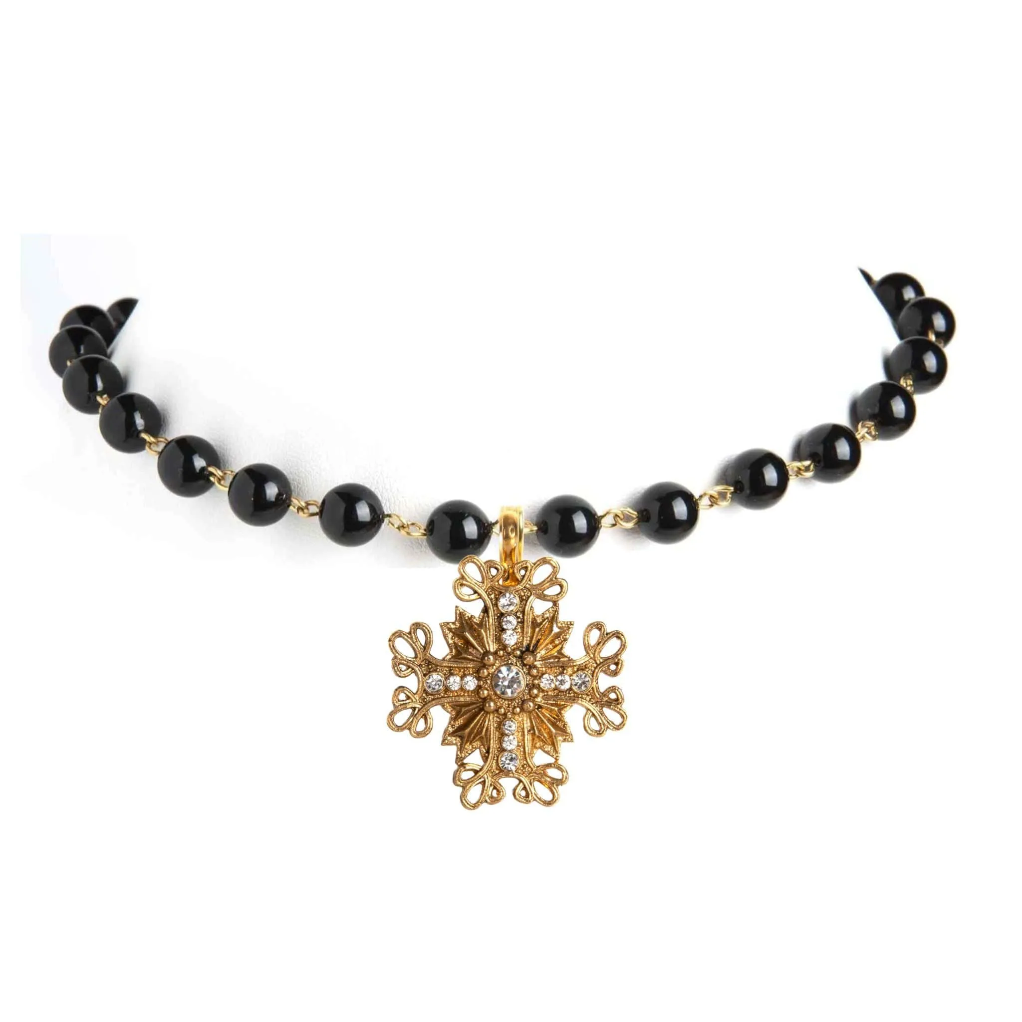 Iconic 6mm Mystic Black Pearl Choker with Medallions
