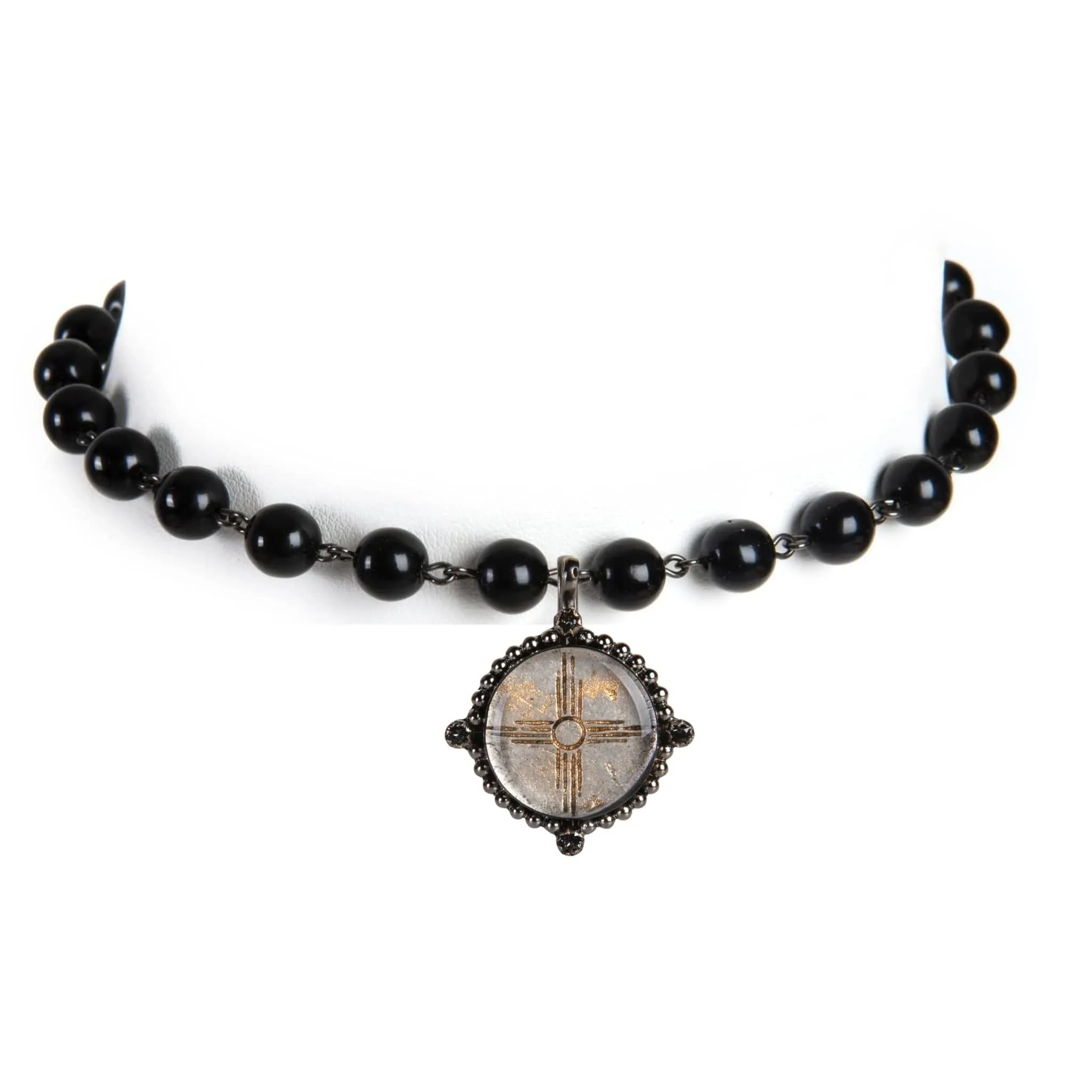 Iconic 6mm Mystic Black Pearl Choker with Medallions