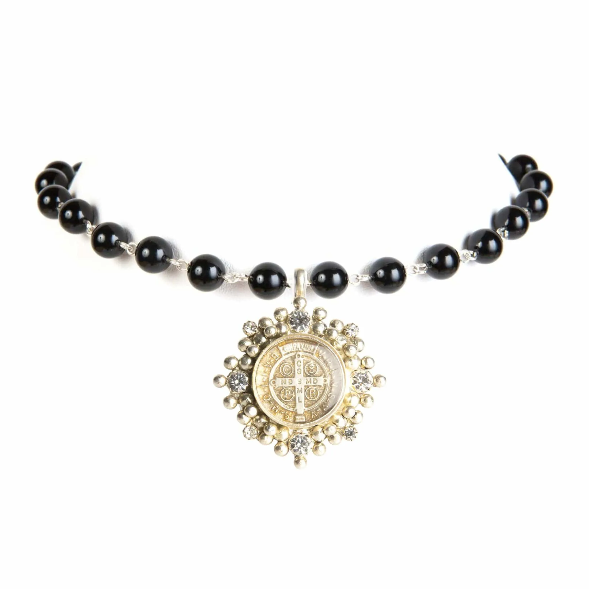Iconic 6mm Mystic Black Pearl Choker with Medallions