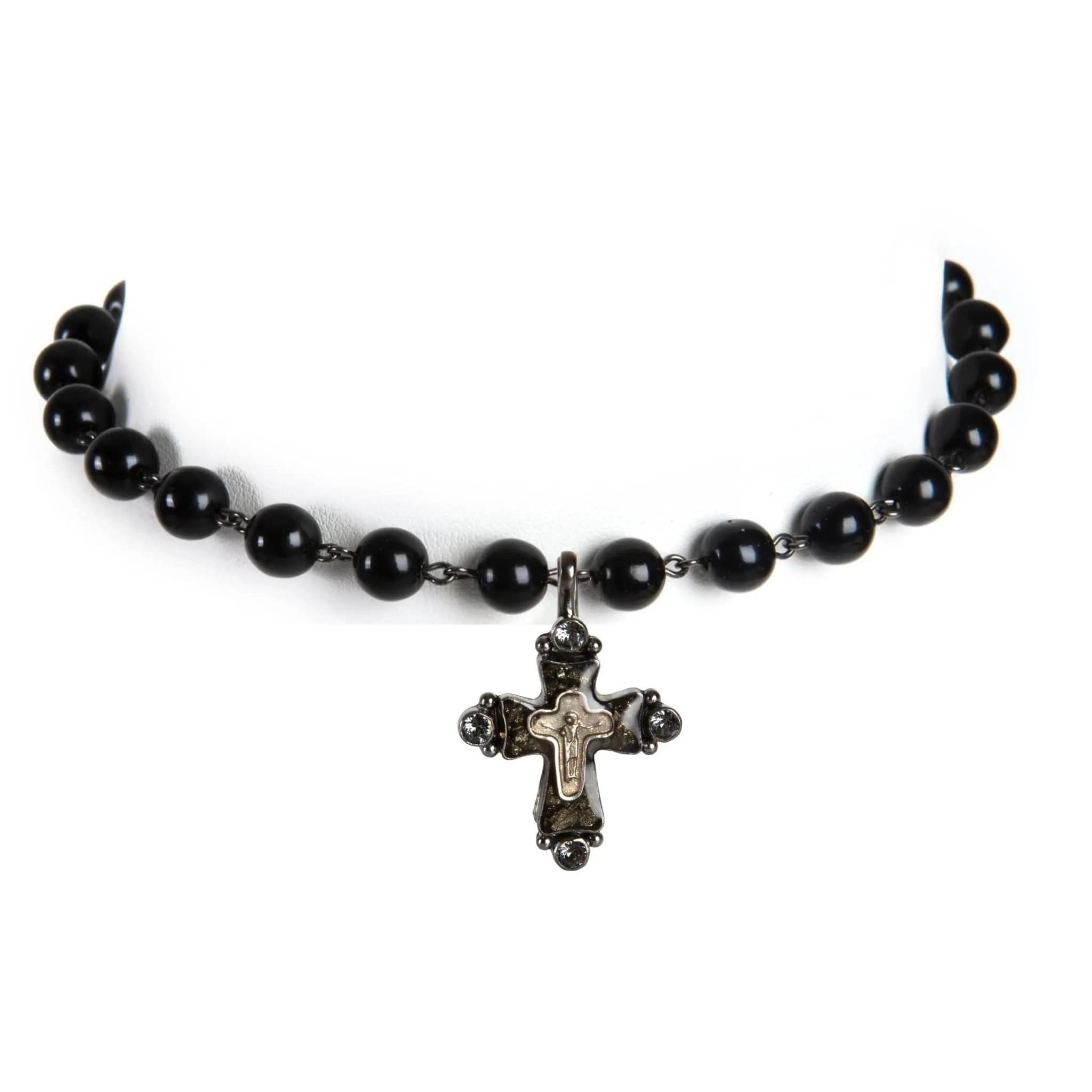Iconic 6mm Mystic Black Pearl Choker with Medallions