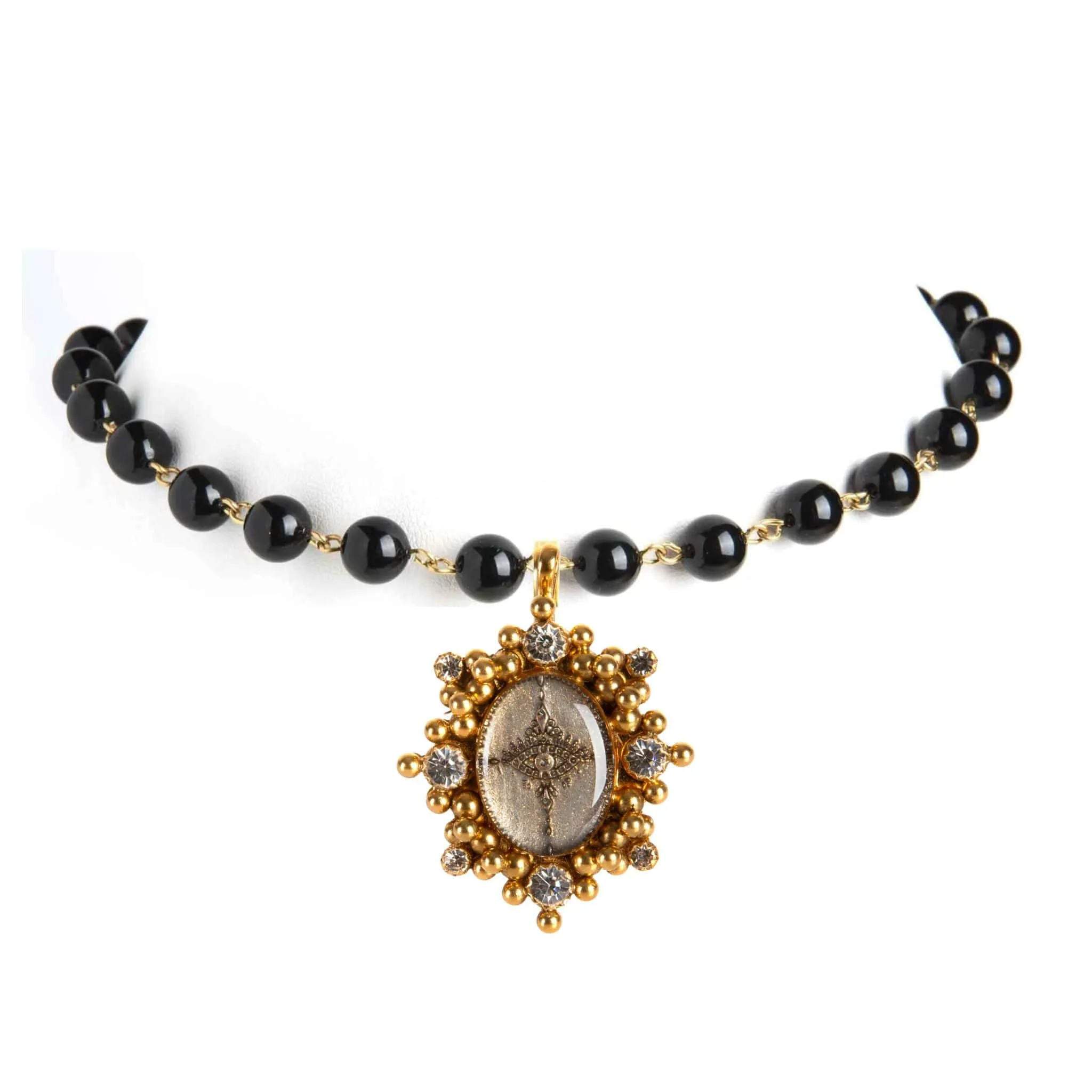 Iconic 6mm Mystic Black Pearl Choker with Medallions