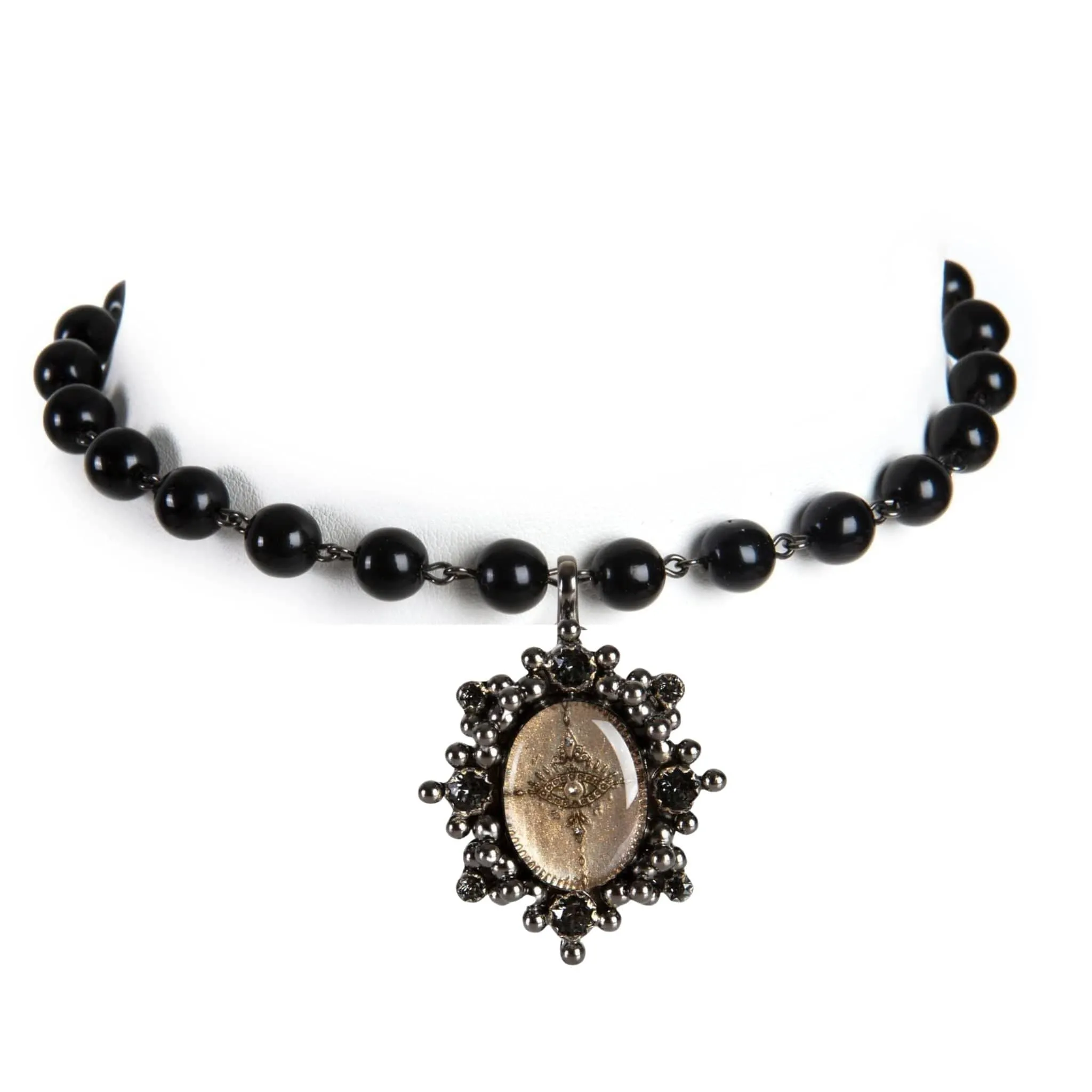 Iconic 6mm Mystic Black Pearl Choker with Medallions