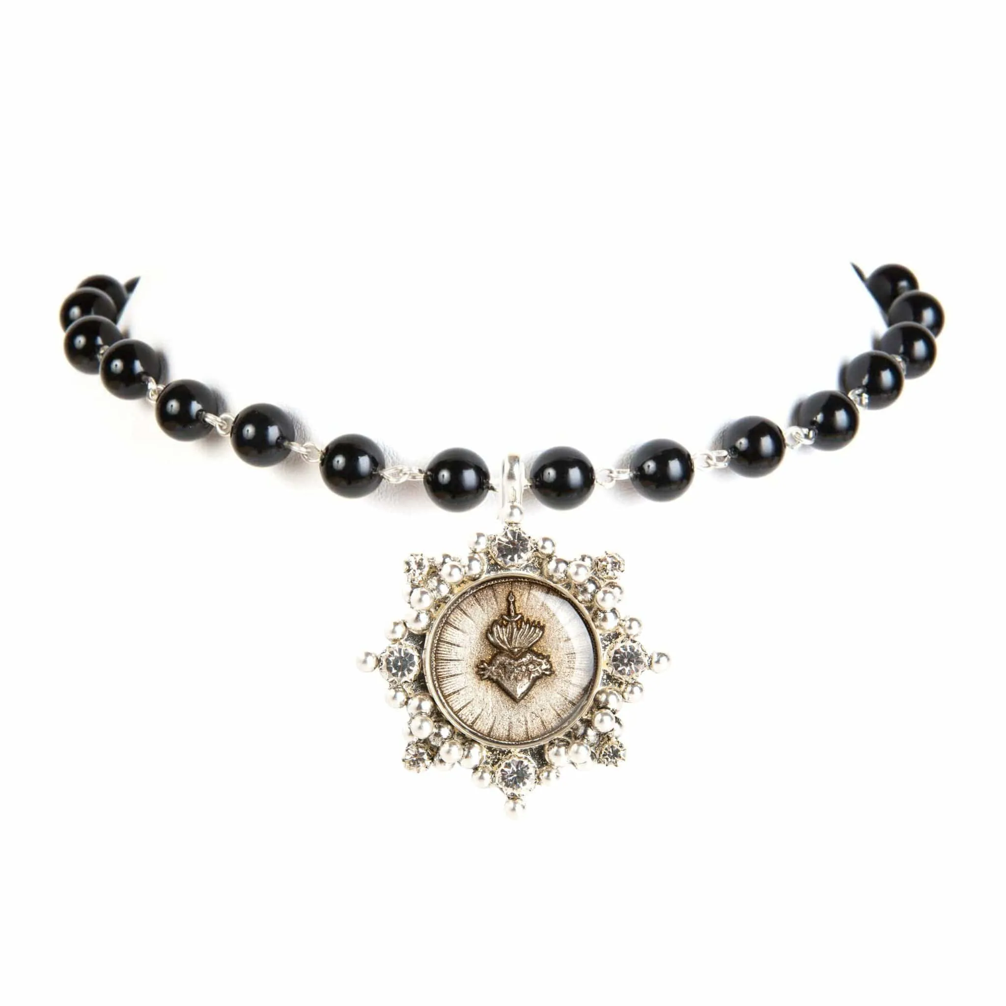 Iconic 6mm Mystic Black Pearl Choker with Medallions