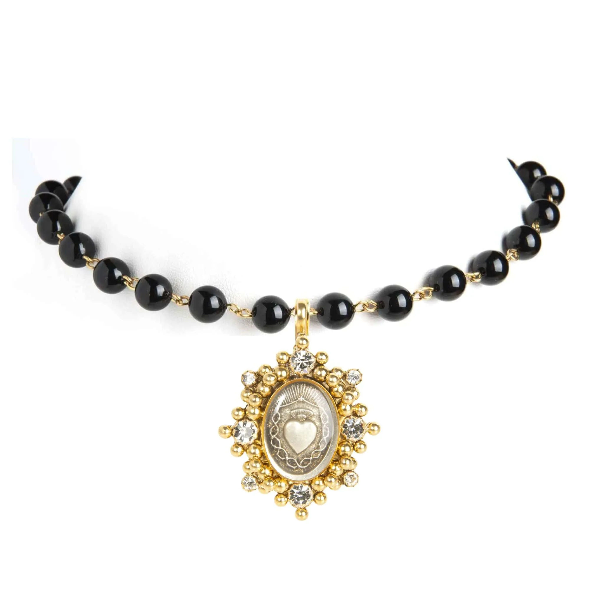 Iconic 6mm Mystic Black Pearl Choker with Medallions