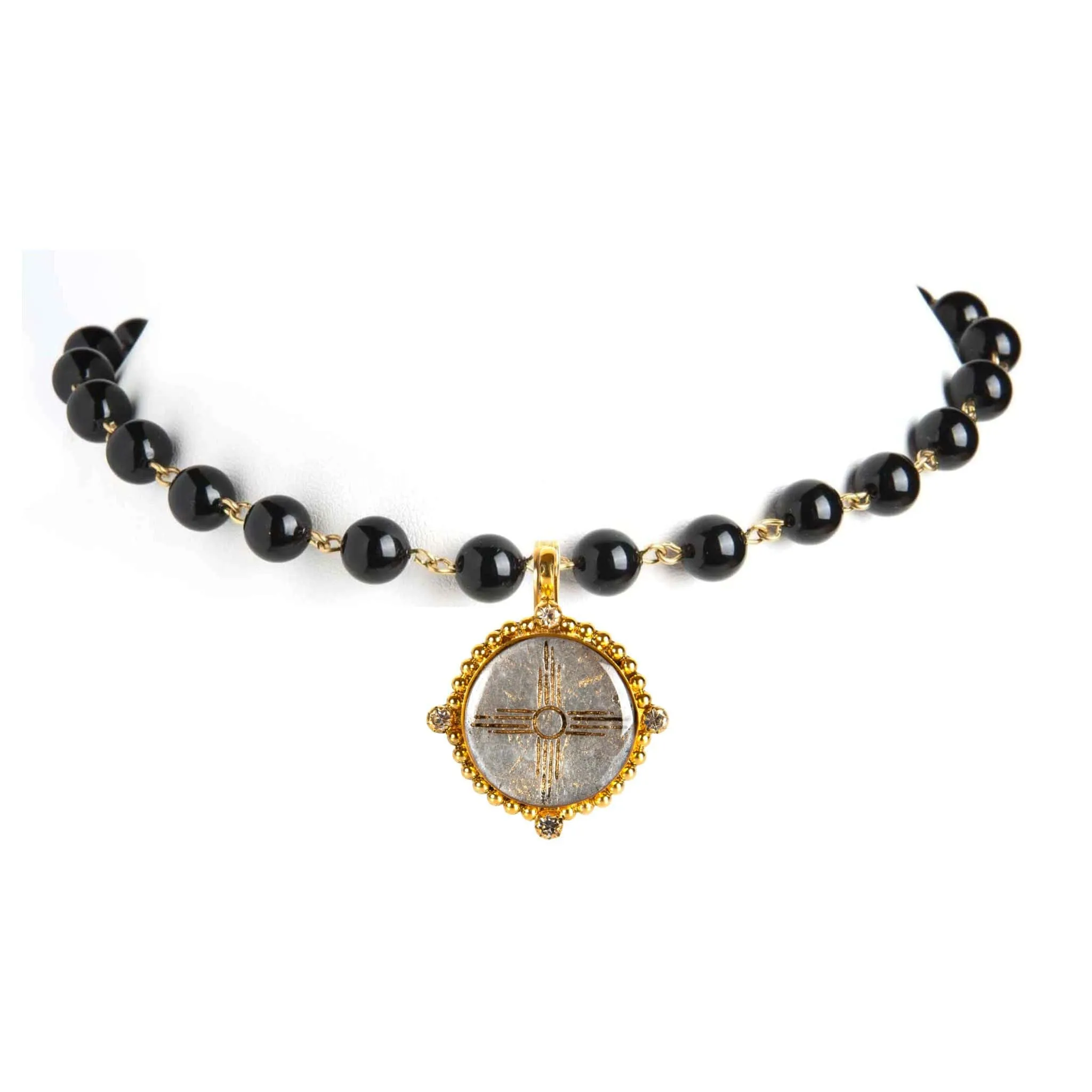 Iconic 6mm Mystic Black Pearl Choker with Medallions