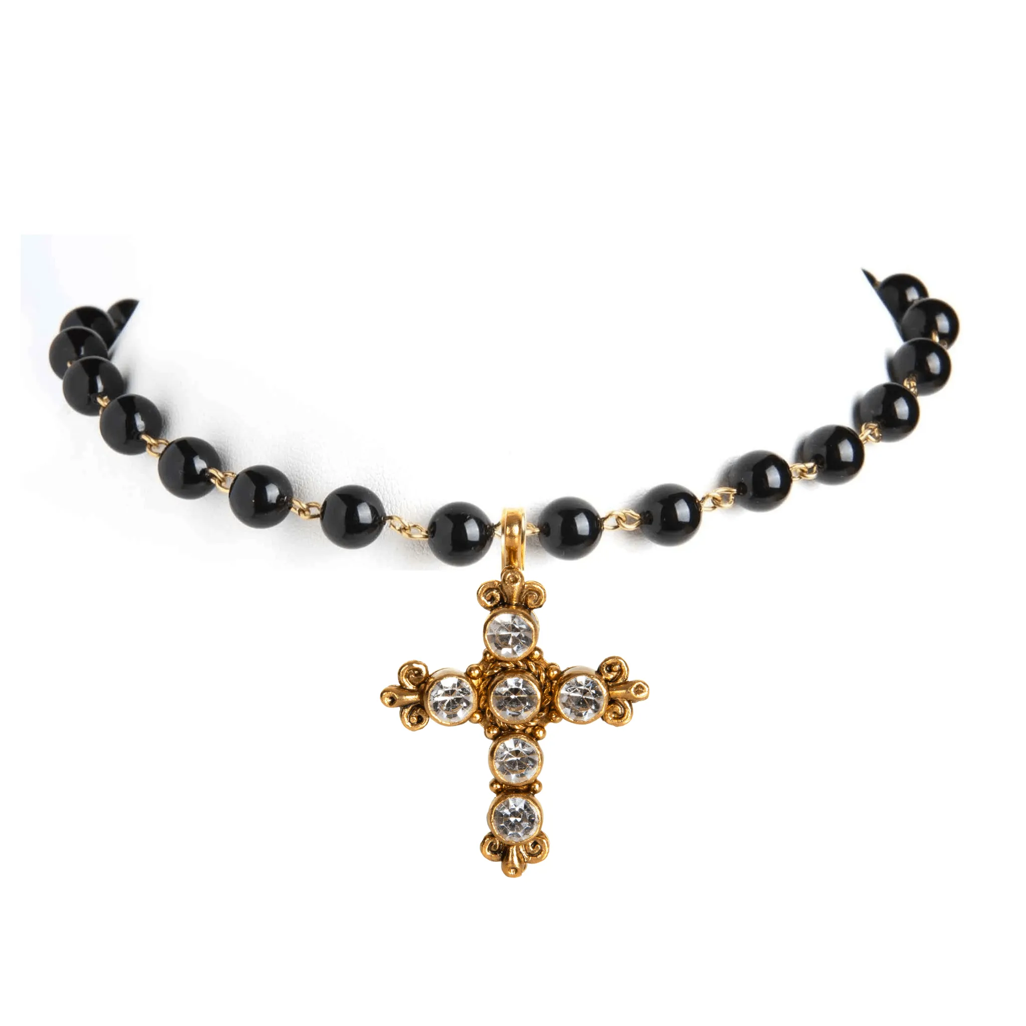 Iconic 6mm Mystic Black Pearl Choker with Medallions