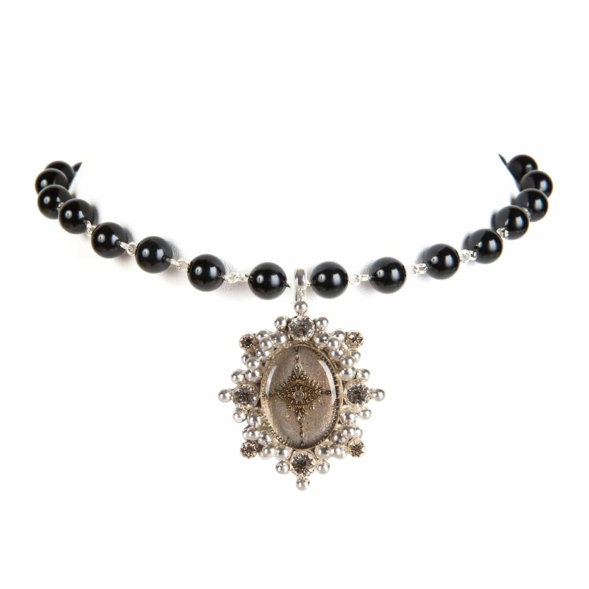 Iconic 6mm Mystic Black Pearl Choker with Medallions