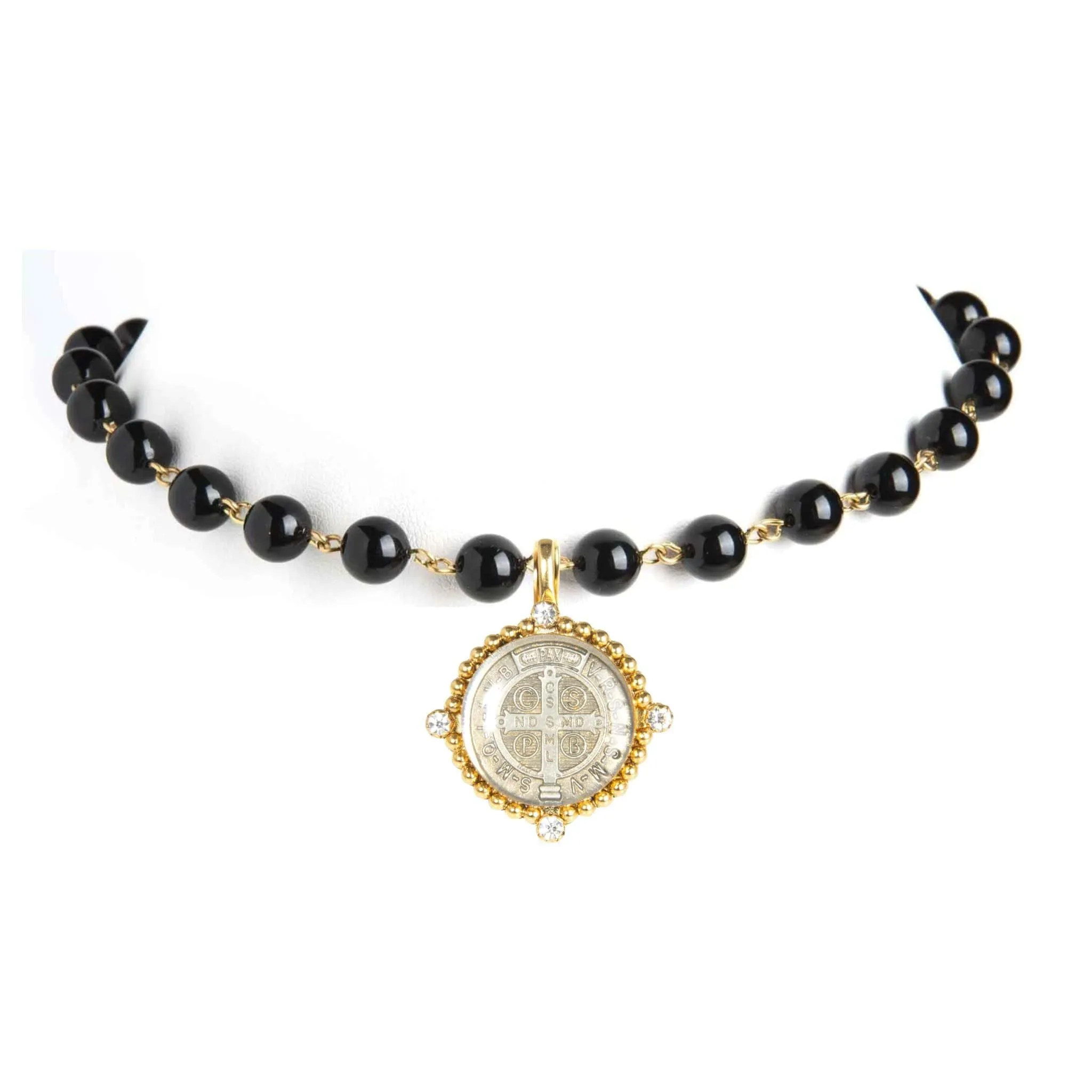 Iconic 6mm Mystic Black Pearl Choker with Medallions