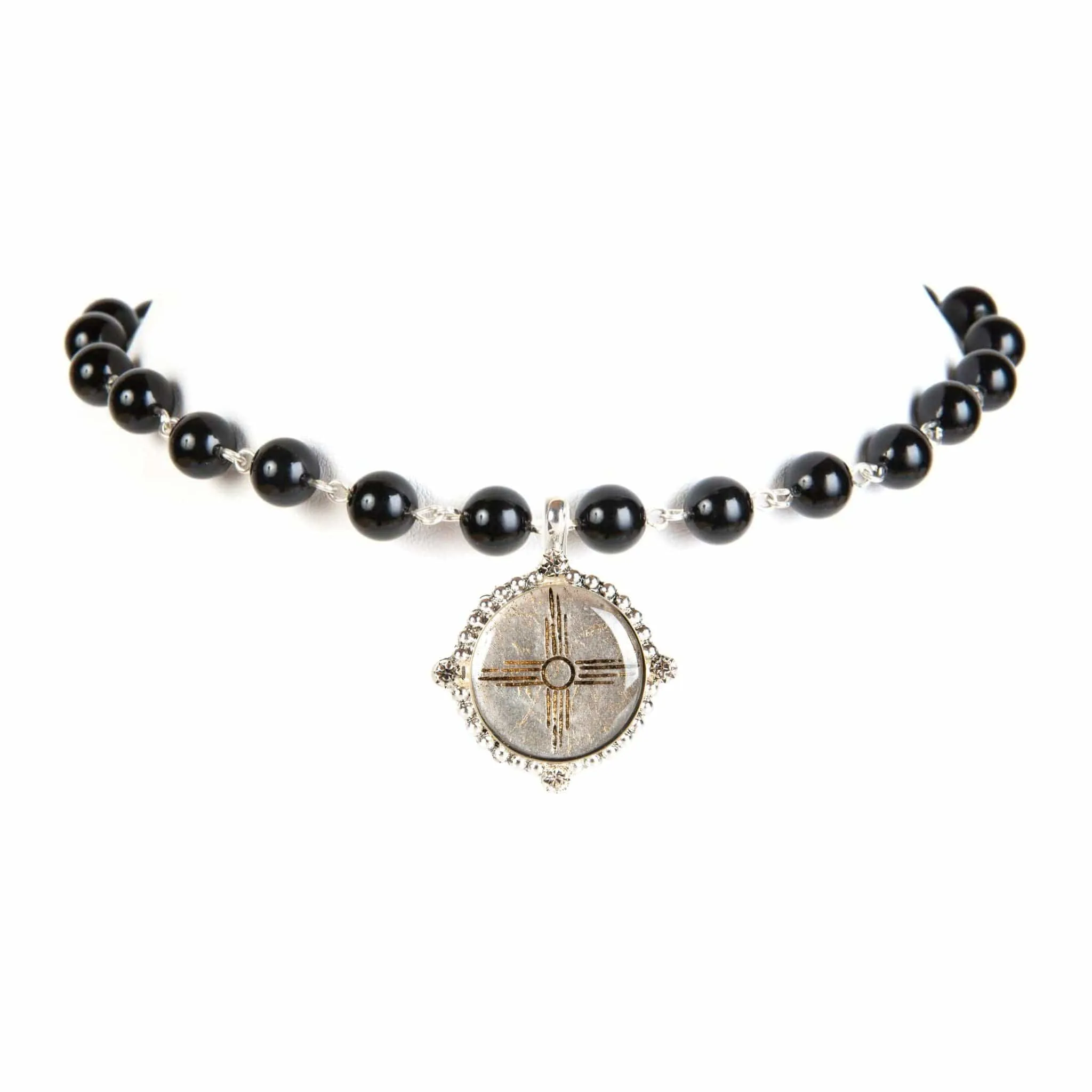 Iconic 6mm Mystic Black Pearl Choker with Medallions
