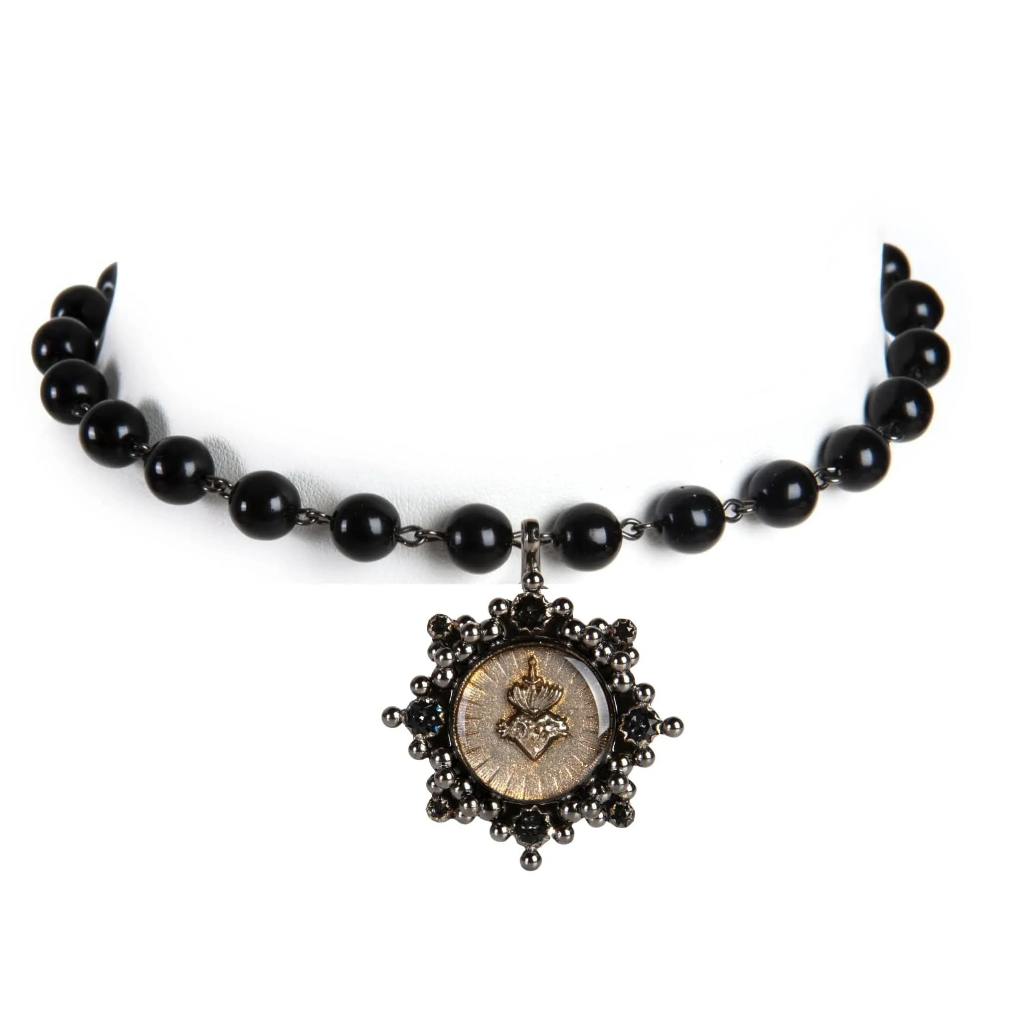 Iconic 6mm Mystic Black Pearl Choker with Medallions