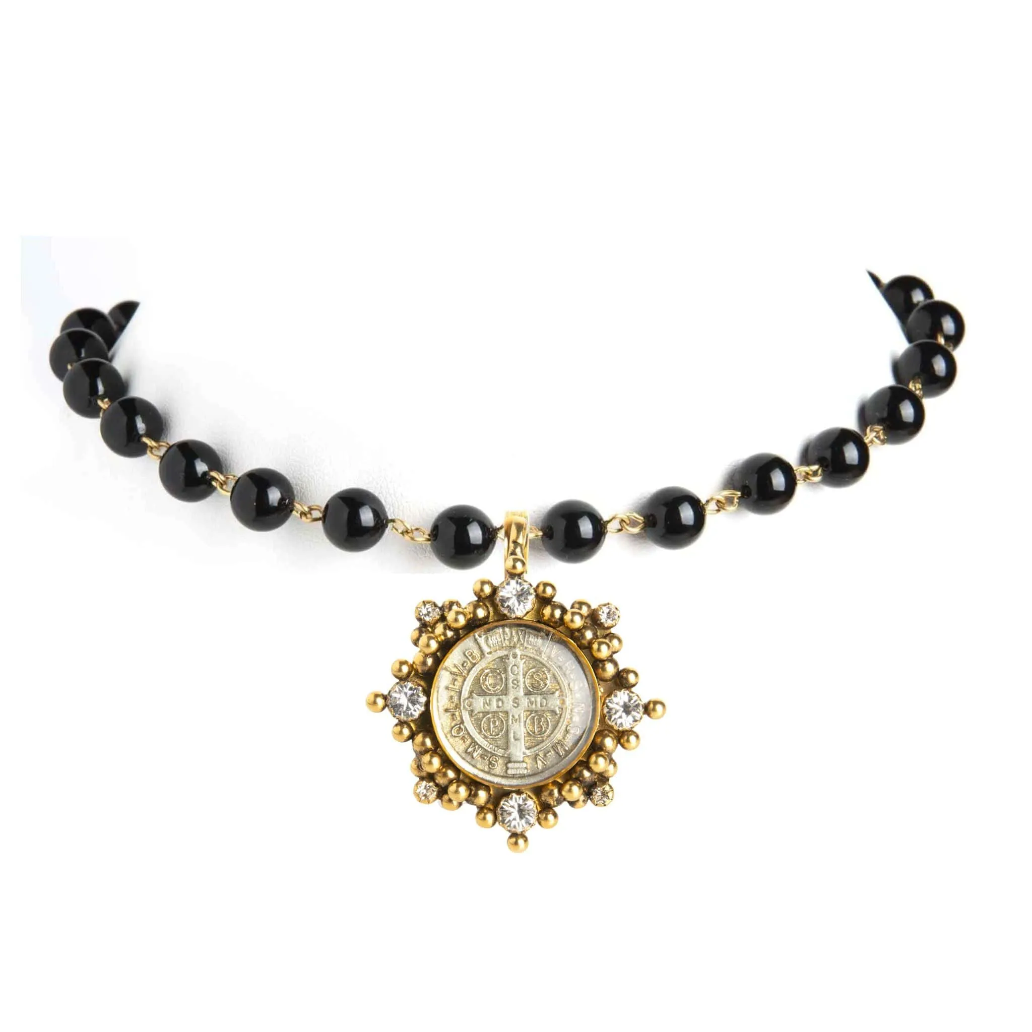 Iconic 6mm Mystic Black Pearl Choker with Medallions