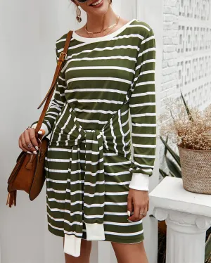 In The Moon Knit Striped Dress - ArmyGreen