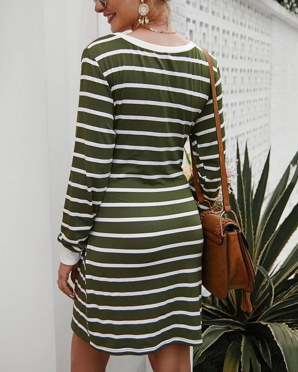In The Moon Knit Striped Dress - ArmyGreen