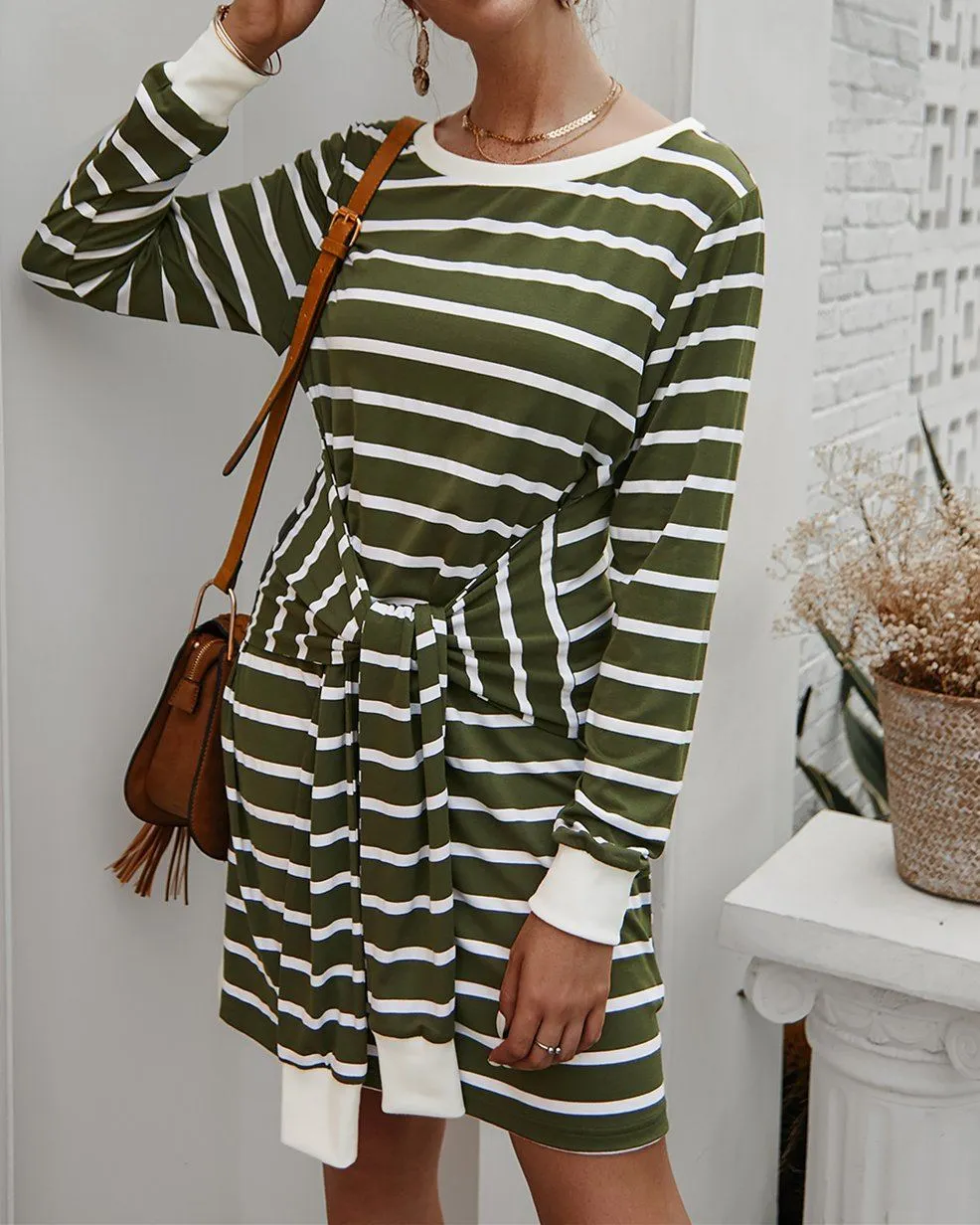 In The Moon Knit Striped Dress - ArmyGreen